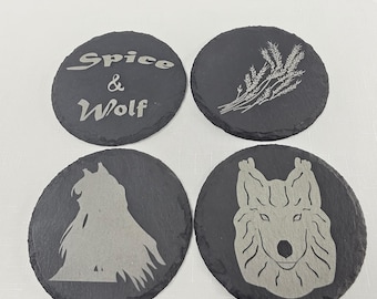 Spice & Wolf | Slate Drink Coasters | Engraved | Anime, Video Game, Series | Round and Square Options