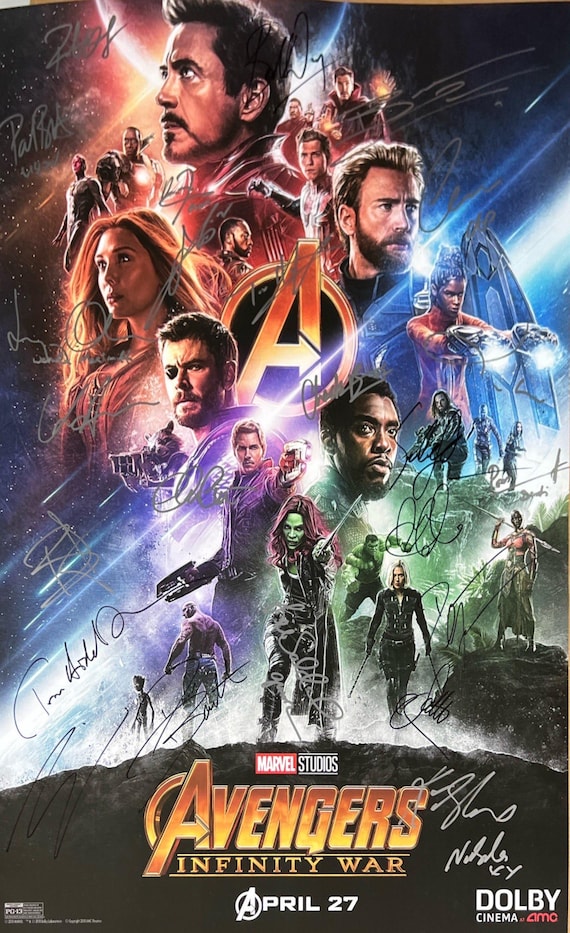 直筆サイン入りアベンジャーズ インフィニティ・ウォー ポスター COA