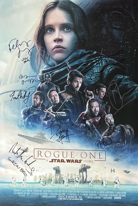 STAR フェリ WARS COA 直筆サイン入りローグ・ワンポスター - 使用済 A