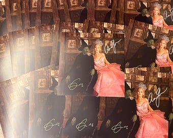 Autograph Signed Wicked Ariana Grande Cynthia Erivo Official Big Card Green + Silver Paint