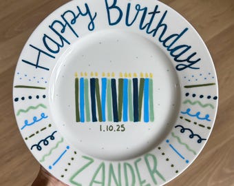 Custom Birthday Plate | Happy Birthday | Personalized Name Cake Celebration Dish