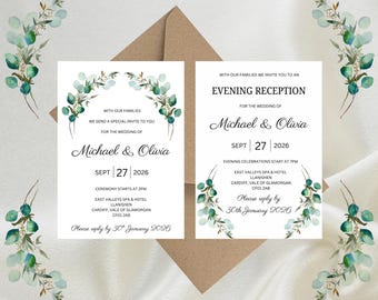 Personalised Emerald Green Floral Luxury Wedding Invitations, Evening Reception, RSVP, Details, Gifts & Save the Date