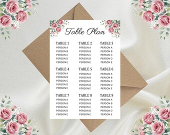 Personalised Floral Table Plan