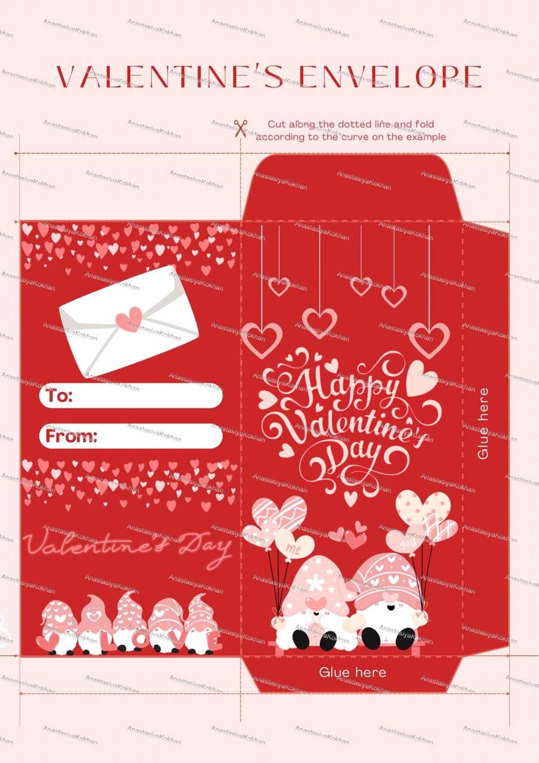 Printable Valentine's Day Envelope Template | DIY Gift Envelope - Etsy