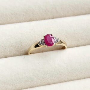 10K Gold Vintage Ruby & Diamond Ring, Birthstone, Antique Gemstone Gift, Fine Estate Jewelry, Size 6.75