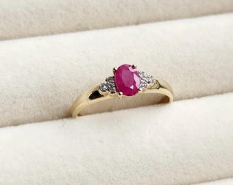 10K Vintage Ruby Diamond Ring – Estate Gemstone Jewelry- Size 6.75