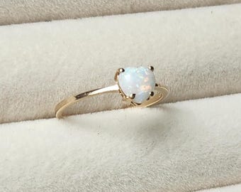Vintage 10K Gold Heart Opal Ring, October Birthstone, Size 6.75