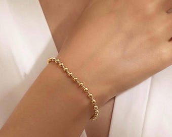 18kt Gold-Plated Beaded Bracelet, Dainty Bracelet, Elegant