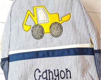 Gepersonaliseerde Seersucker-rugzak: luiertas met appliqué, jongenscadeau