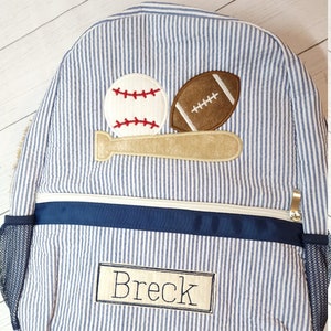 Personalized Seersucker Backpack: Sports Applique, Boy Diaper Bag