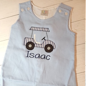 Personalized JonJon, boy shortall, golf cart applique Jon Jon, boy&#39;s summer outfit