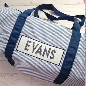 Personalized Seersucker Duffel Bag: Boy Birthday Gift