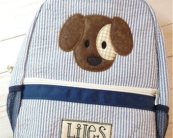 Gepersonaliseerde Seersucker-rugzak: appliqué, luiertas voor jongens