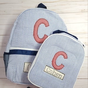 Monogram seersucker backpack, personalized seersucker backpack, boy birthday gift