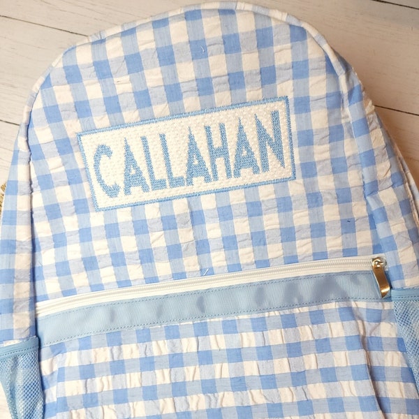 Gingham seersucker backpack, personalized backpack, diaper bag, custom diaper bag