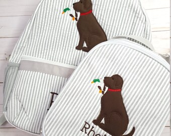 Personalized Applique Seersucker Backpack: Diaper or School Bag