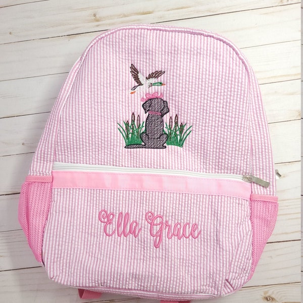 Personalized seersucker backpack, girl seersucker backpack with name, girl birthday gift, girl diaper bag