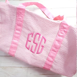 Monogram Seersucker Duffel Bag: Personalized Child Overnight Luggage