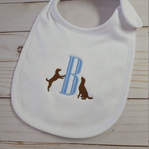 Personalized baby bib, boy baby bib with monogram and dog design, baby shower gift