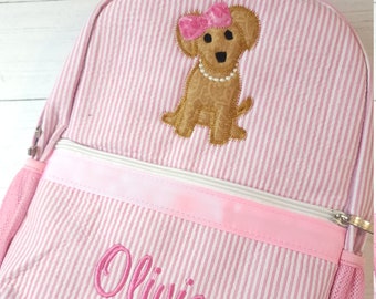 Personalized Seersucker Backpack: Applique Diaper Bag, Girl's Birthday Gift