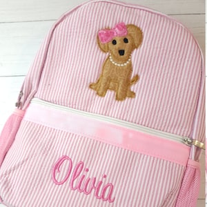Personalisierter Seersucker Rucksack, Applikation Seersucker Rucksack, Rucksack mit Namen, Mädchen Wickeltasche, Mädchen Geburtstagsgeschenk