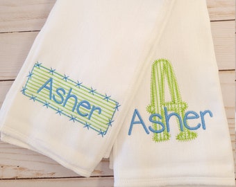 Personalized Boy Burp Cloth Set, Soft Absorbent Diaper Cloth