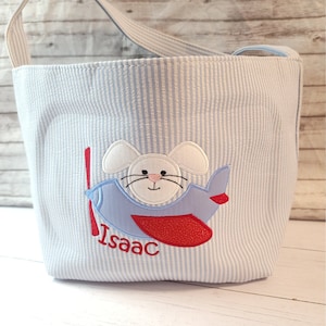 Personalized Seersucker Easter Bucket: Applique Easter Basket