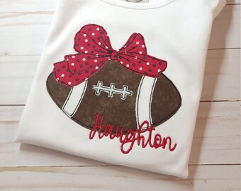 Personalized Football Applique Girl Shirt: School Spirit
