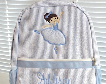 Personalized Seersucker Ballet Backpack: Monogrammed Dance Bag