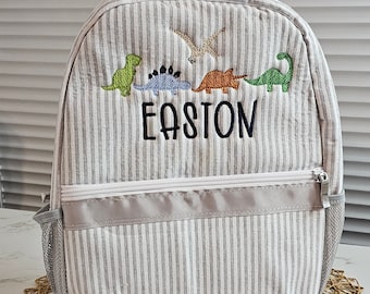 Personalized boy backpack, boy seersucker backpack, dinosaur backpack, boy birthday gift, diaper bag, boy baby shower gift