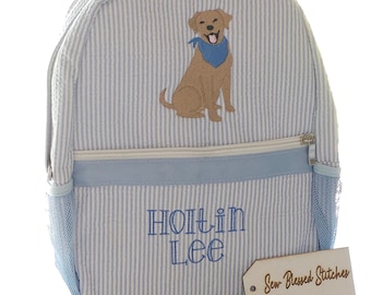 Monogram Seersucker Backpack: Personalized Boy's School Bag