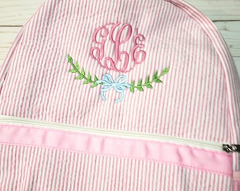 Personalisierter Rosa Seersucker Rucksack: Monogrammiert Wickeltasche