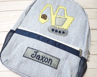 Applique seersucker backpack / Personalized Boy seersucker backpack / Boy diaper bag /Boy birthday gift