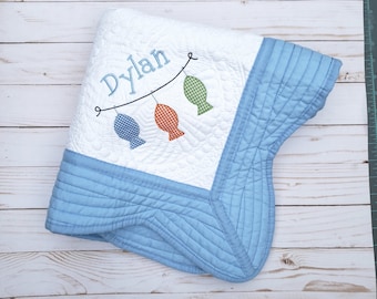 Personalized baby quilt / applique boy baby quilt with name / Boy baby shower gift