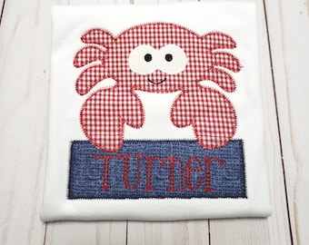 Personalized Applique Boy Shirt: Crab Birthday Gift