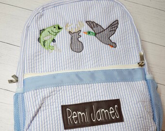 Personalized Seersucker Backpack: Boy's School Bag, Diaper Bag