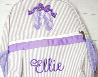 Personalized Ballet Backpack: Seersucker Dance Bag
