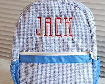 Personalized Seersucker Gingham Toddler Backpack: Boy Diaper Bag