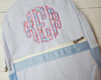 Monogram Seersucker Backpack: Personalized Girl's Diaper Bag
