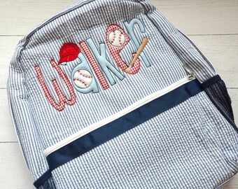 Personalized Boy Seersucker Baseball Backpack, Baby Gift