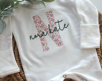 Monogram Baby Romper: Floral Initial, Personalized Newborn Outfit