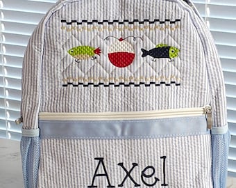 Gepersonaliseerde Seersucker-rugzak: luiertas met appliqué voor jongens