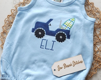 Personalized Applique Truck Baby Bubble - Boy Summer Outfit