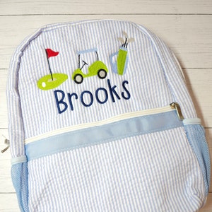 Personalized Boy Seersucker Backpack: Golf, School, or Diaper Bag
