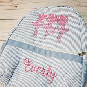 Personalisierter Seersucker Rucksack, Ballerina Seersucker Rucksack mit Namen, Tanztasche