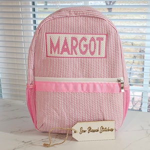 Personalisierter Seersucker Rucksack, unechter gesmokter Seersucker Rucksack. Kittel Lunch Box