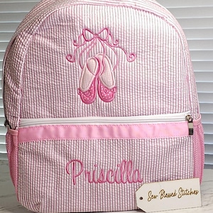 Pink seersucker backpack / dance bag / personalized dance bag with name / ballett dance bag