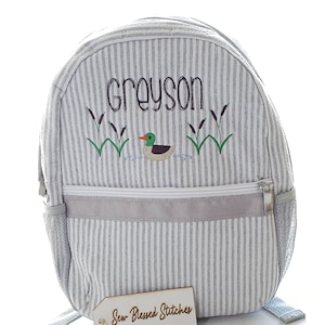 Personalized Seersucker Duck Backpack: Boy Diaper Bag