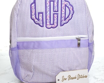 Monogram Seersucker Backpack: Personalized School Bag, Diaper Bag