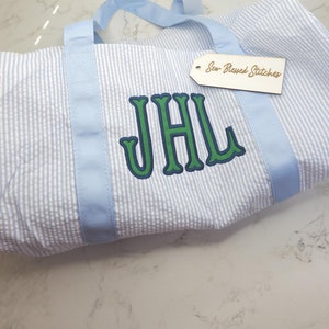 Monogram Seersucker Duffel Bag: Personalized Overnight Bag